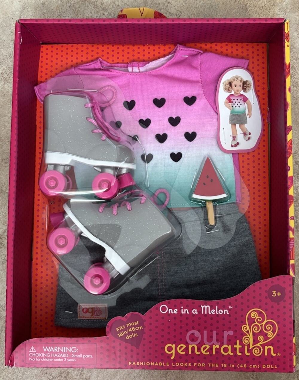 Our Generation “One In A Melon” Roller Skates w/ Watermelon Outfit For 18” Doll